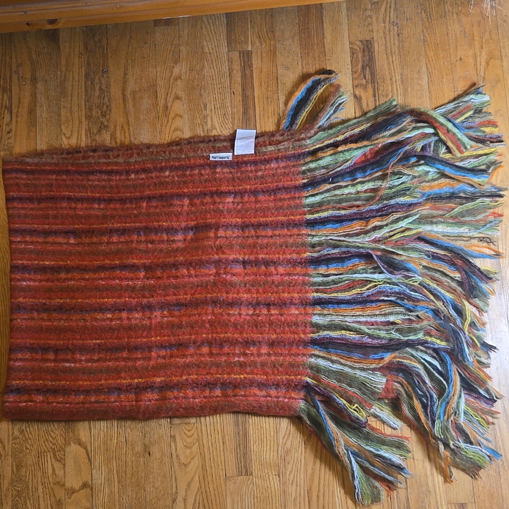 Pier 1 Imports super fuzzy wool blend rainbow] long fringe 50"x60" throw blanket